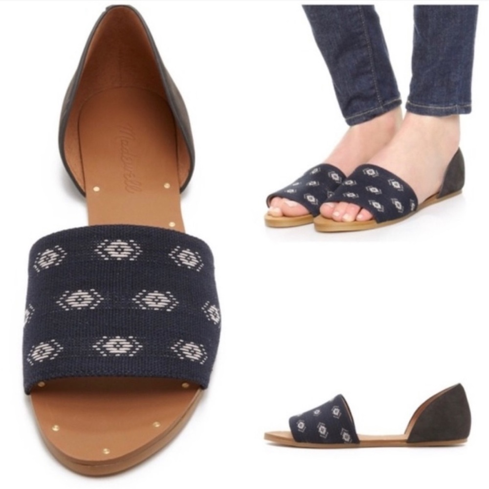 Madewell Thea Sandals Navy Blue Woven Flats. Sz 8